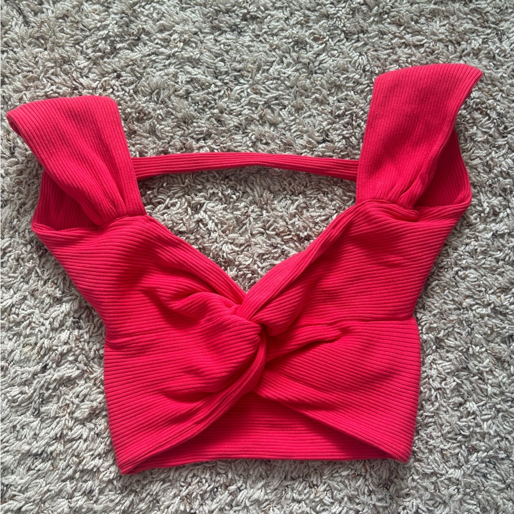 SHEIN Pink Sleeveless Crop Tie Front Tank Top